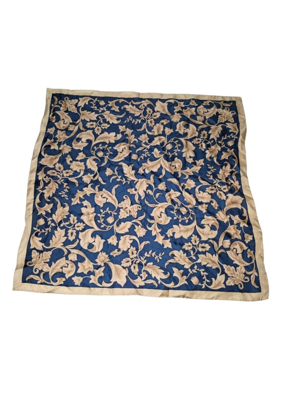 Vintage Talbots Filigree Style 100% Silk Scarf 22 x 22 Blue Beige
